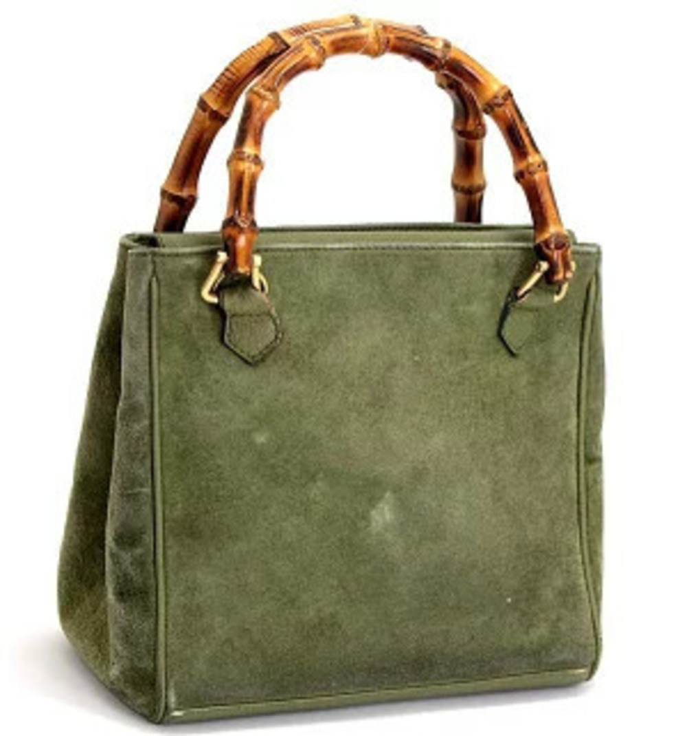 Gucci Leather Green Khaki Suede Handbag Bamboo